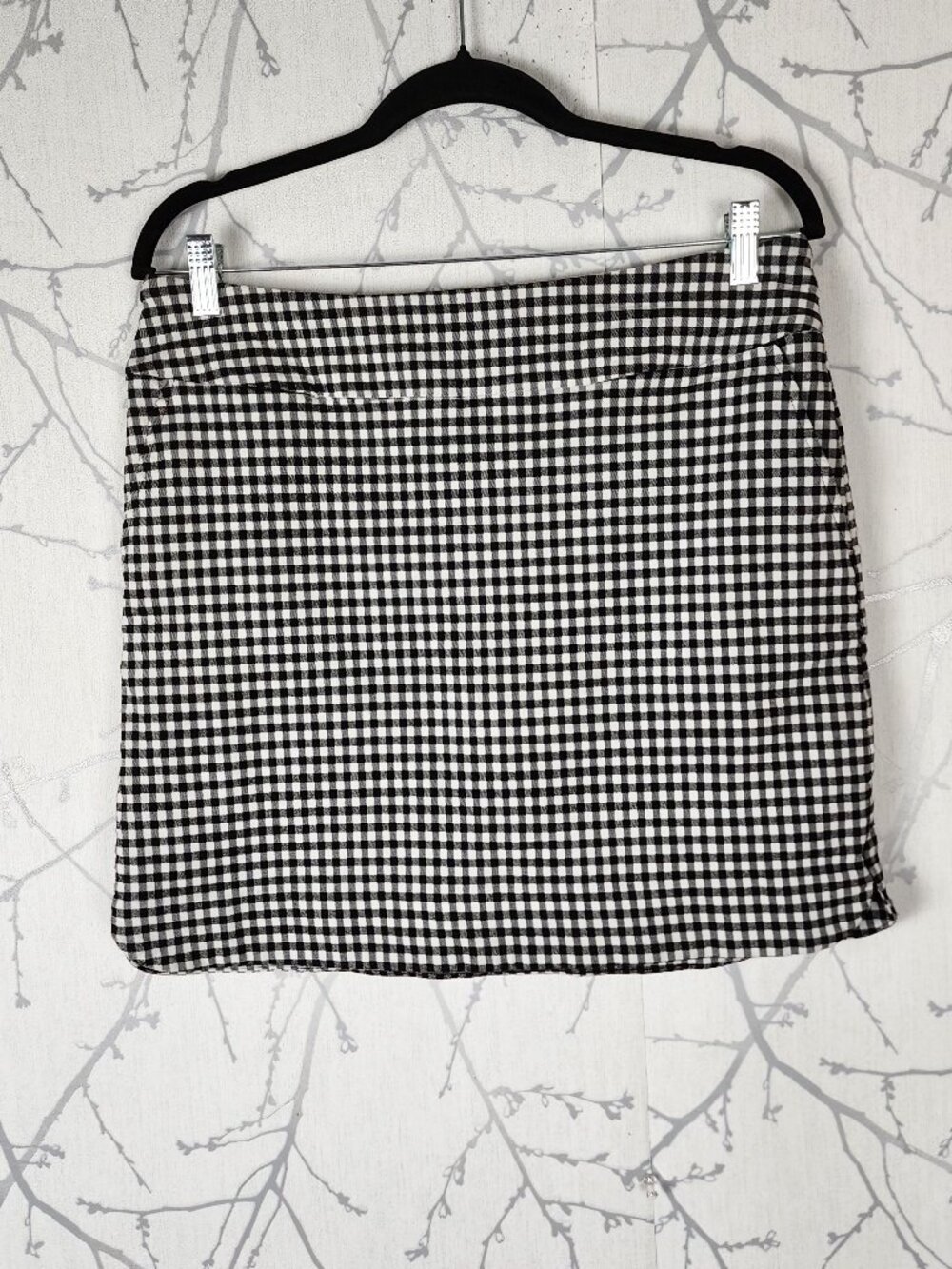 SC & Co Black Gingham Checks Ponte Stretch Pencil Skort